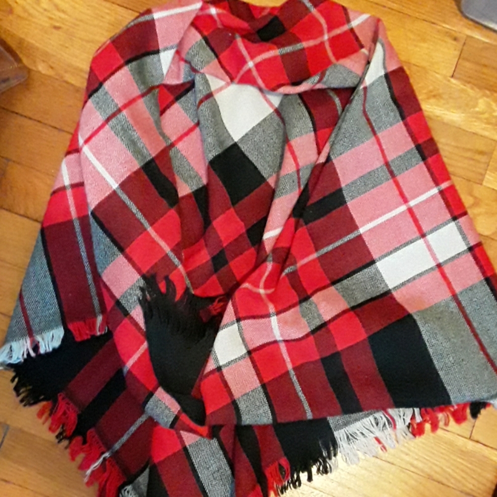 Large black red gray scarf